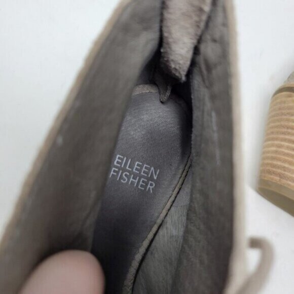 Eileen Fisher | Slew Lace Up Peep Toe Leather Ankle Bootie Taupe - Picture 6 of 10